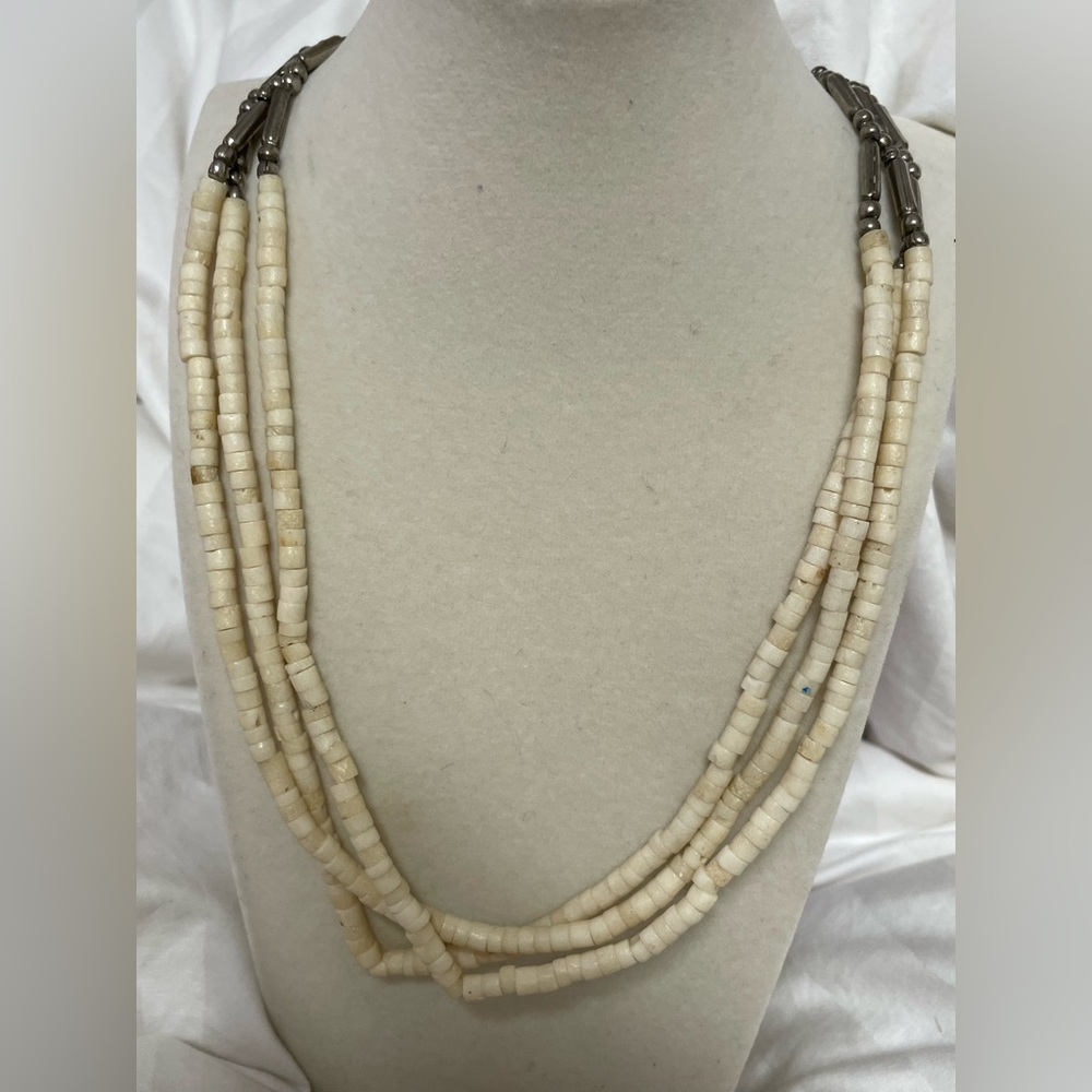 Native American Heshi Shell Sterling three strand necklace